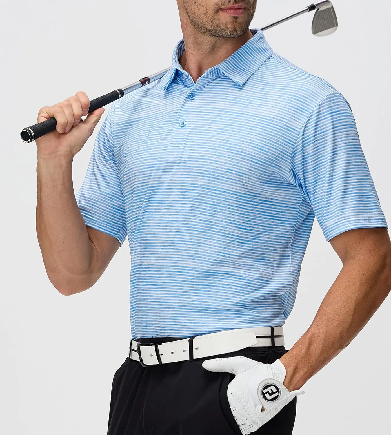 Alex Vando Mens Striped Golf Shirt Moisture Wicking Quick-Dry Sports Polo Shirts