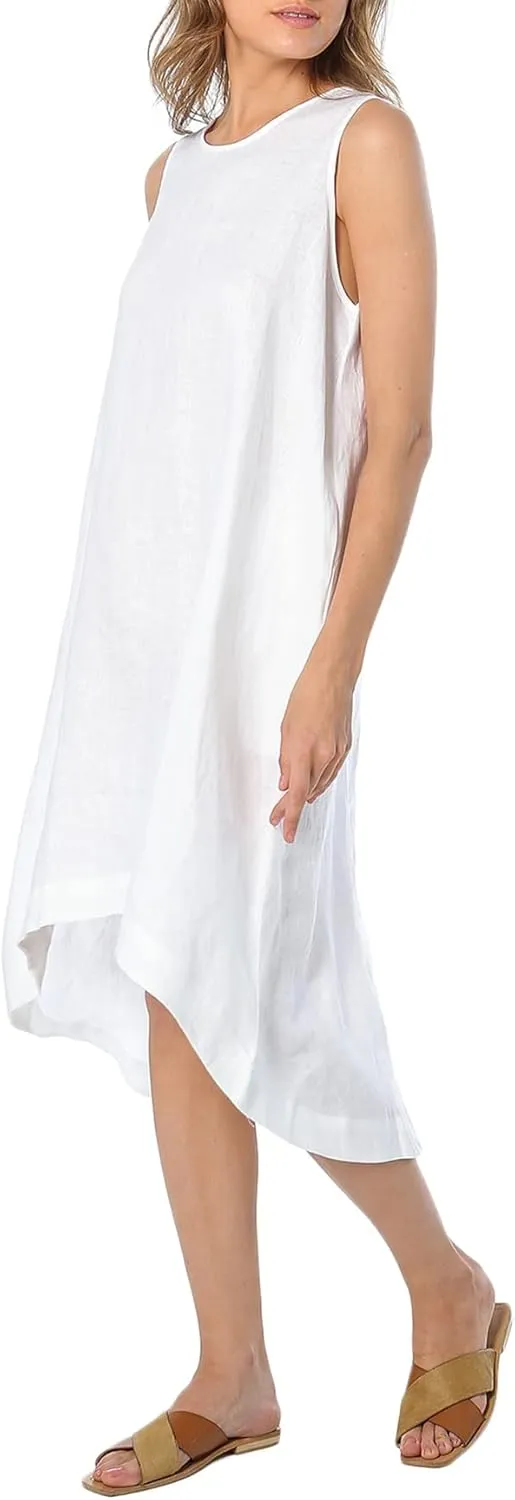 Amazhiyu Women’s 100% Linen High Low Midi Dress with Pockets for Summer Casual Flowy Dresses