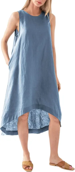 Amazhiyu Women’s 100% Linen High Low Midi Dress with Pockets for Summer Casual Flowy Dresses