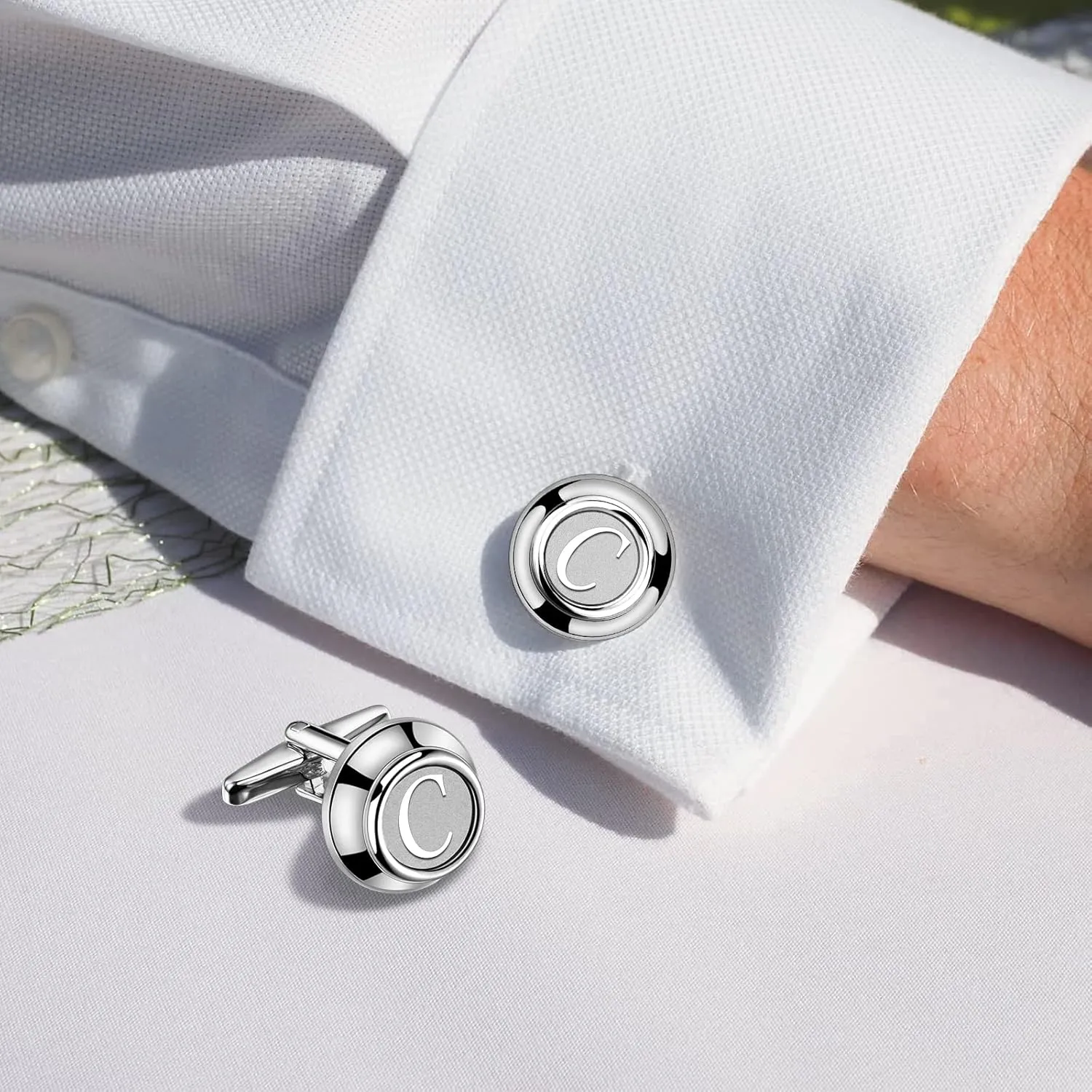 AMITER 26 Letters Tie Clip and Cufflinks for Men, Initial Tie Bar & Cuff Links Set Necktie Clip for Business, Wedding, Anniversary