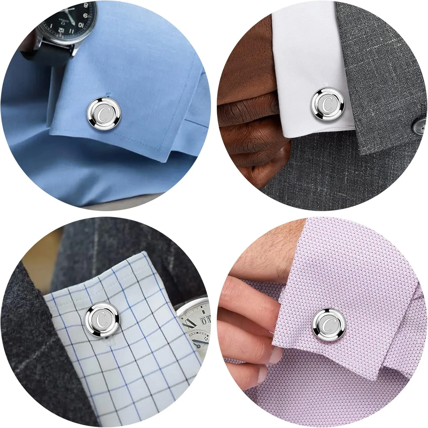AMITER 26 Letters Tie Clip and Cufflinks for Men, Initial Tie Bar & Cuff Links Set Necktie Clip for Business, Wedding, Anniversary
