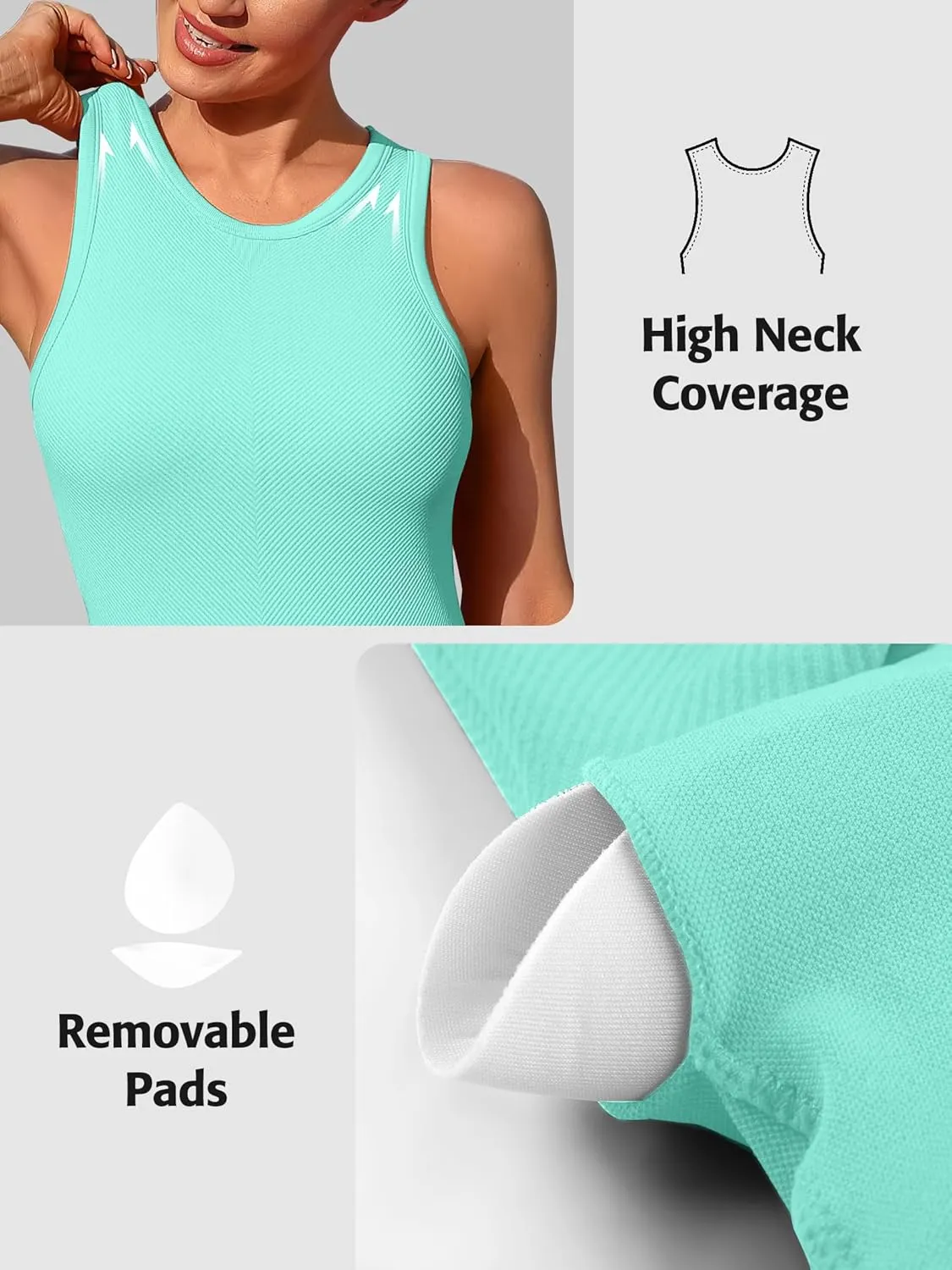 ATTRACO Workout Tank Tops for Women Seamless Full Length Gym Tops Athletic Yoga Top Built in Bra