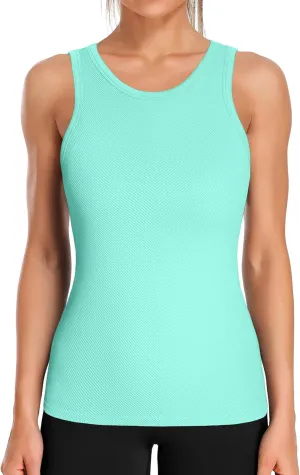 ATTRACO Workout Tank Tops for Women Seamless Full Length Gym Tops Athletic Yoga Top Built in Bra