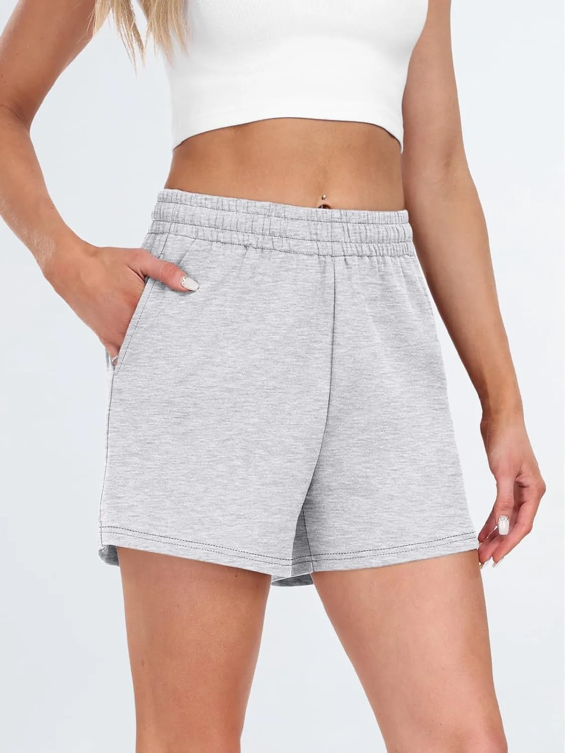 AUTOMET Womens Sweat Shorts Casual Summer Drawstring Comfy Elastic High Waist Running Clothes with Pockets