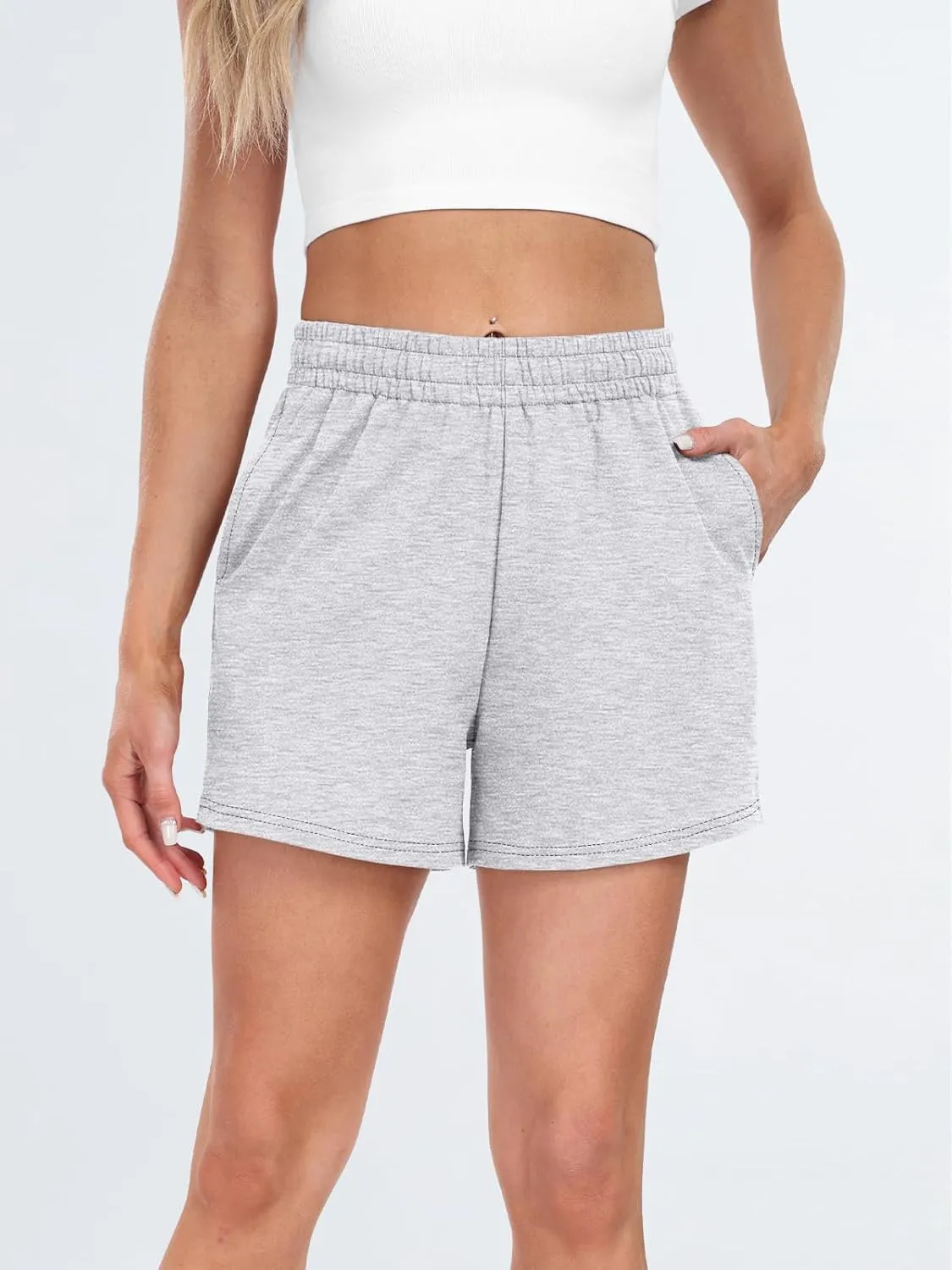 AUTOMET Womens Sweat Shorts Casual Summer Drawstring Comfy Elastic High Waist Running Clothes with Pockets