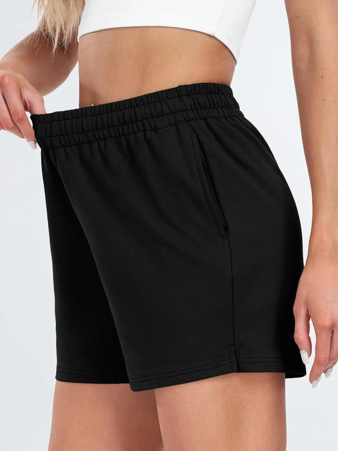 AUTOMET Womens Sweat Shorts Casual Summer Drawstring Comfy Elastic High Waist Running Clothes with Pockets
