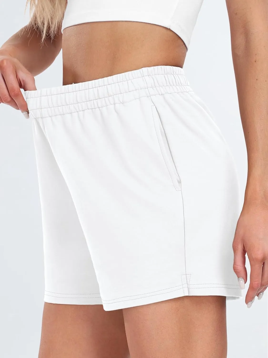 AUTOMET Womens Sweat Shorts Casual Summer Drawstring Comfy Elastic High Waist Running Clothes with Pockets