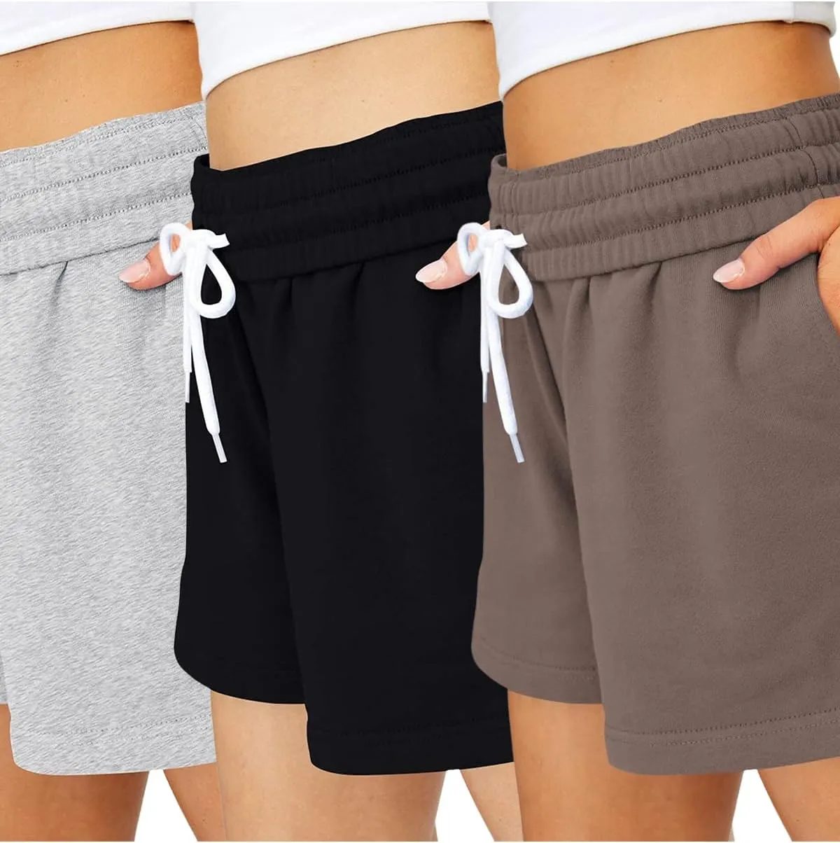 AUTOMET Womens Sweat Shorts Casual Summer Drawstring Comfy Elastic High Waist Running Clothes with Pockets