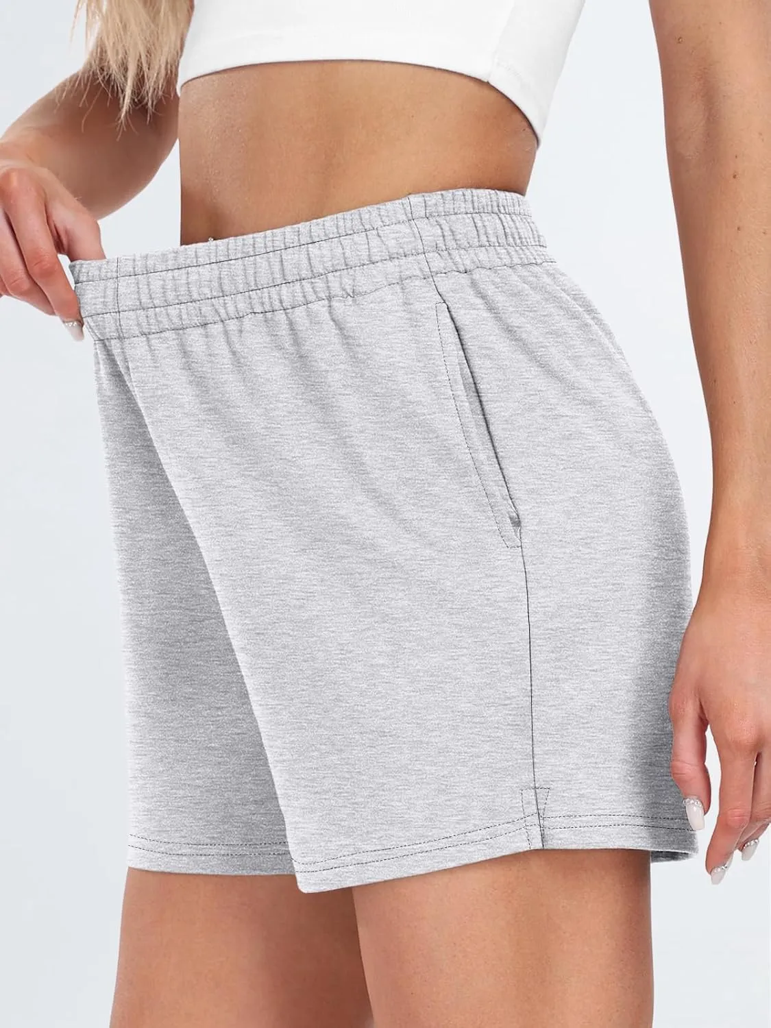 AUTOMET Womens Sweat Shorts Casual Summer Drawstring Comfy Elastic High Waist Running Clothes with Pockets
