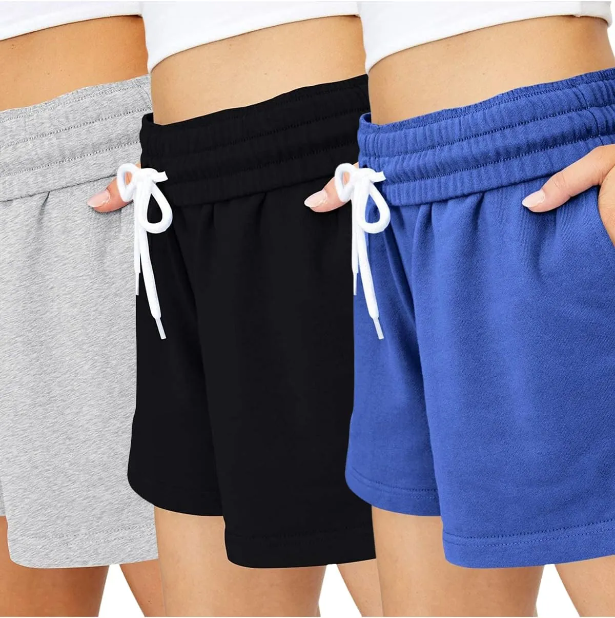 AUTOMET Womens Sweat Shorts Casual Summer Drawstring Comfy Elastic High Waist Running Clothes with Pockets