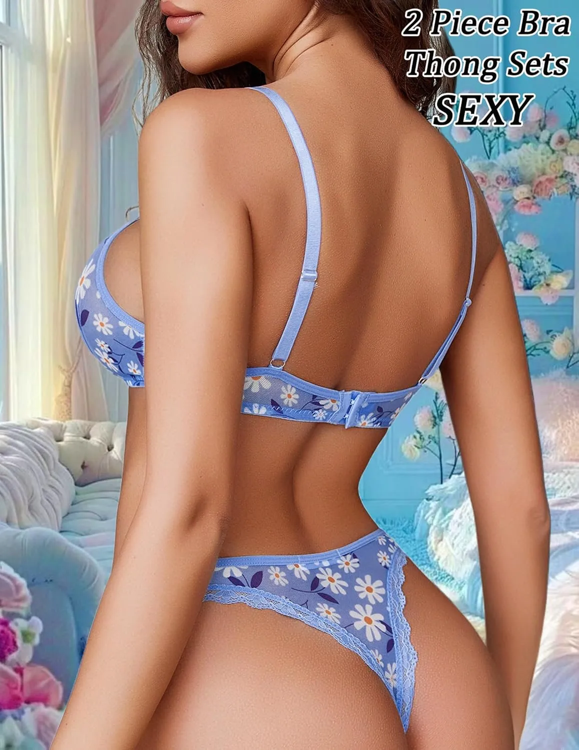 Avidlove Wireless Lace Lingerie Set Sheer Mesh Bra and Panty Sets Print Naughty Outfits