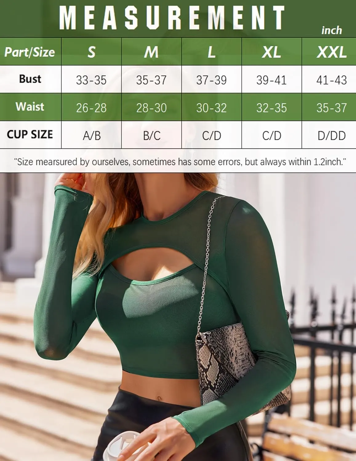 Avidlove Women Mesh Crop Top Long Sleeve Tee Shirt Sheer Blouse Cutout Clubwear