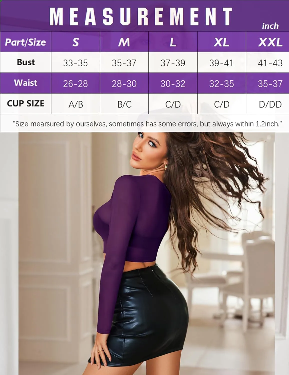 Avidlove Women Mesh Crop Top Long Sleeve Tee Shirt Sheer Blouse Cutout Clubwear