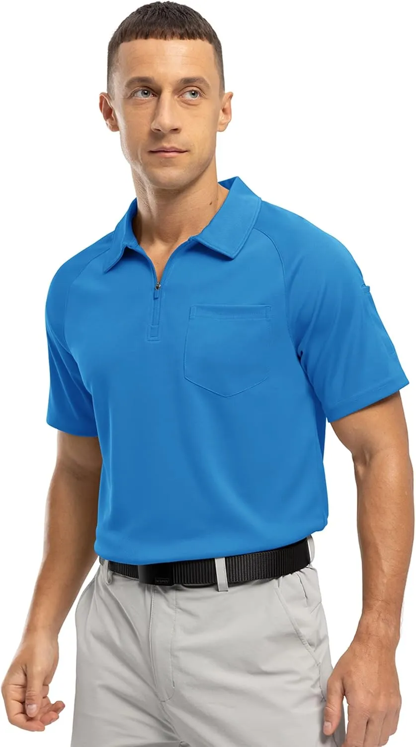 BASUDAM Men's Zippered Polo Shirts with Pocket Quick Dry Short Sleeve Active Performance