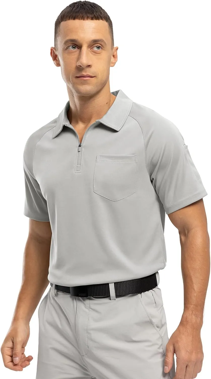 BASUDAM Men's Zippered Polo Shirts with Pocket Quick Dry Short Sleeve Active Performance