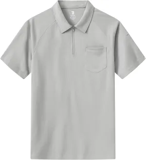 BASUDAM Men's Zippered Polo Shirts with Pocket Quick Dry Short Sleeve Active Performance