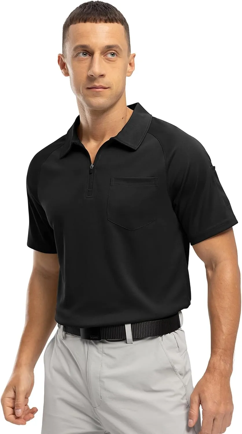 BASUDAM Men's Zippered Polo Shirts with Pocket Quick Dry Short Sleeve Active Performance