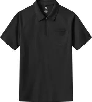 BASUDAM Men's Zippered Polo Shirts with Pocket Quick Dry Short Sleeve Active Performance