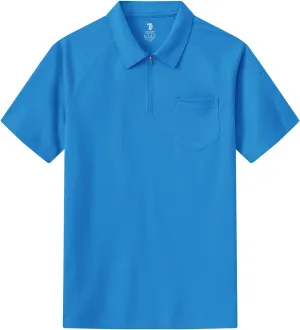 BASUDAM Men's Zippered Polo Shirts with Pocket Quick Dry Short Sleeve Active Performance