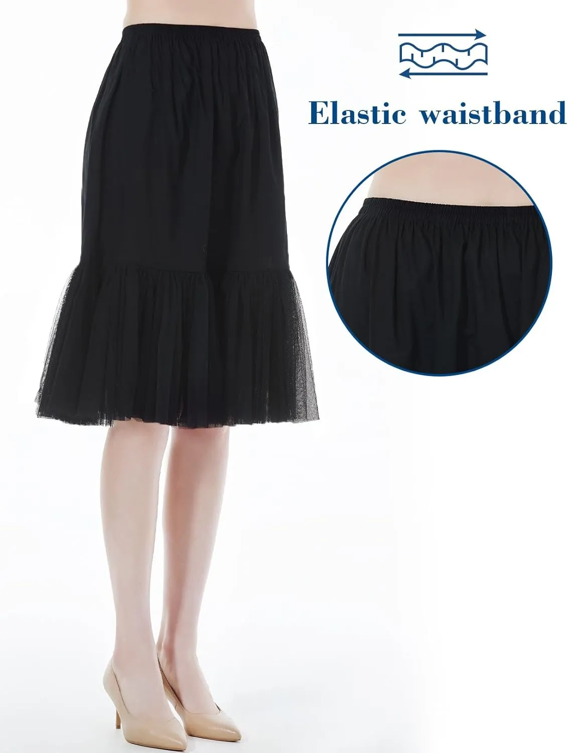 BEAUTELICATE 100% Cotton Half Slip Lightweight Skirt Extender Underskirt for Women Lace Hem
