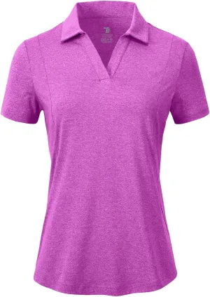 BGOWATU Women's Short Sleeve Golf Tennis Polo Shirts V Neck Collared Workout Tops UV Protection Dry Fit