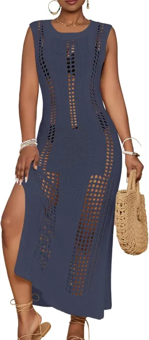Bsubseach Crochet Beach Cover Ups for Women Sleeveles Swimsuit Coverups Hollow Out Summer Knit Bikini Beachwear