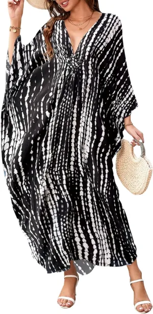 Bsubseach Kaftan Dresses for Women Plus Size Caftan Dress Print Caftan Beach Cover Up 70s Dress
