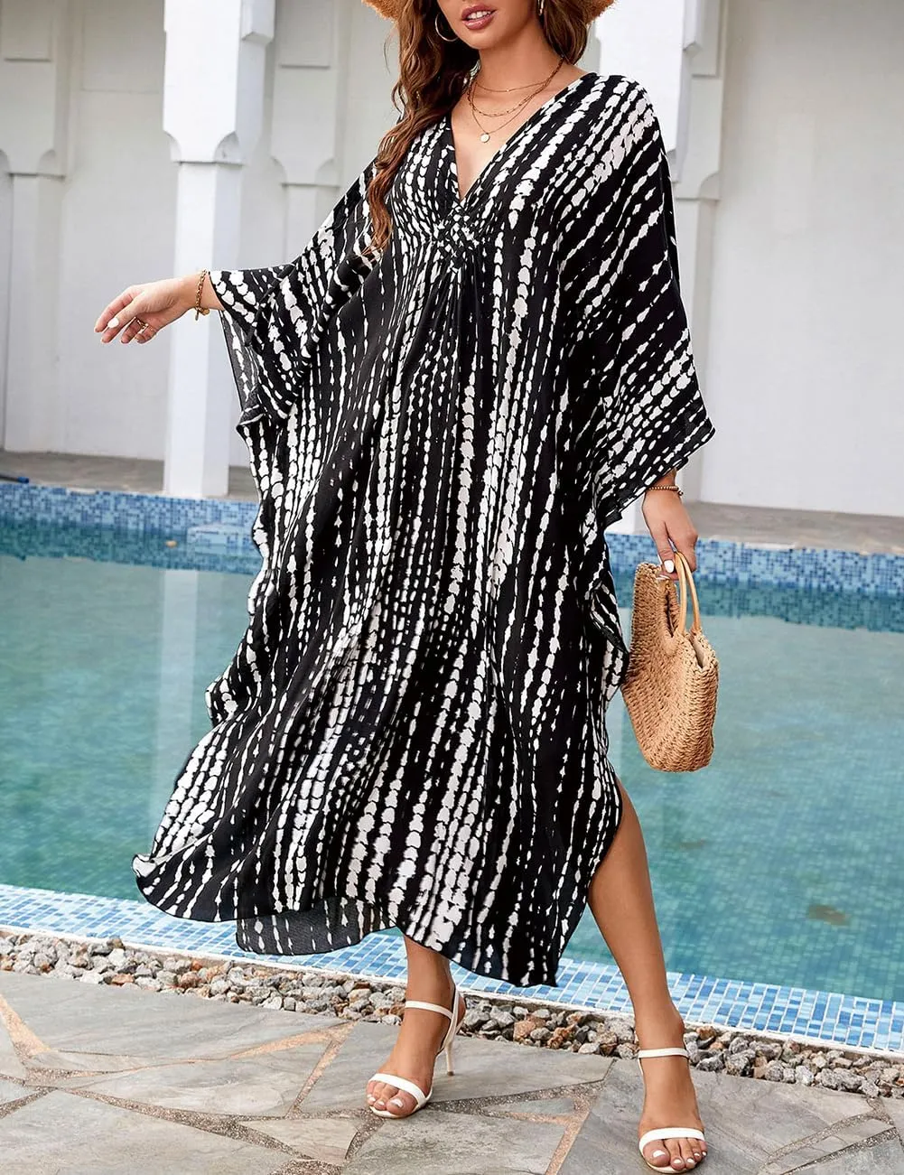 Bsubseach Kaftan Dresses for Women Plus Size Caftan Dress Print Caftan Beach Cover Up 70s Dress