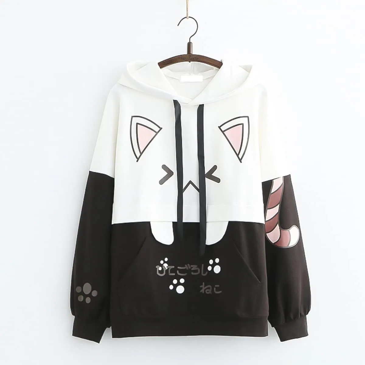 Cat Hoodie for Women Teens Lolita Kawaii Thin Cartoon Graphic Hoodies Printed Casual Long Sleeve Pullover Tops