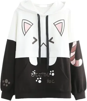 Cat Hoodie for Women Teens Lolita Kawaii Thin Cartoon Graphic Hoodies Printed Casual Long Sleeve Pullover Tops