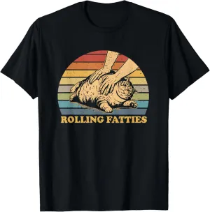 Cat Rolling Fatties Funny Unisex-Adults and Kids Black Polyester Cartoon Animal Cat T-Shirt