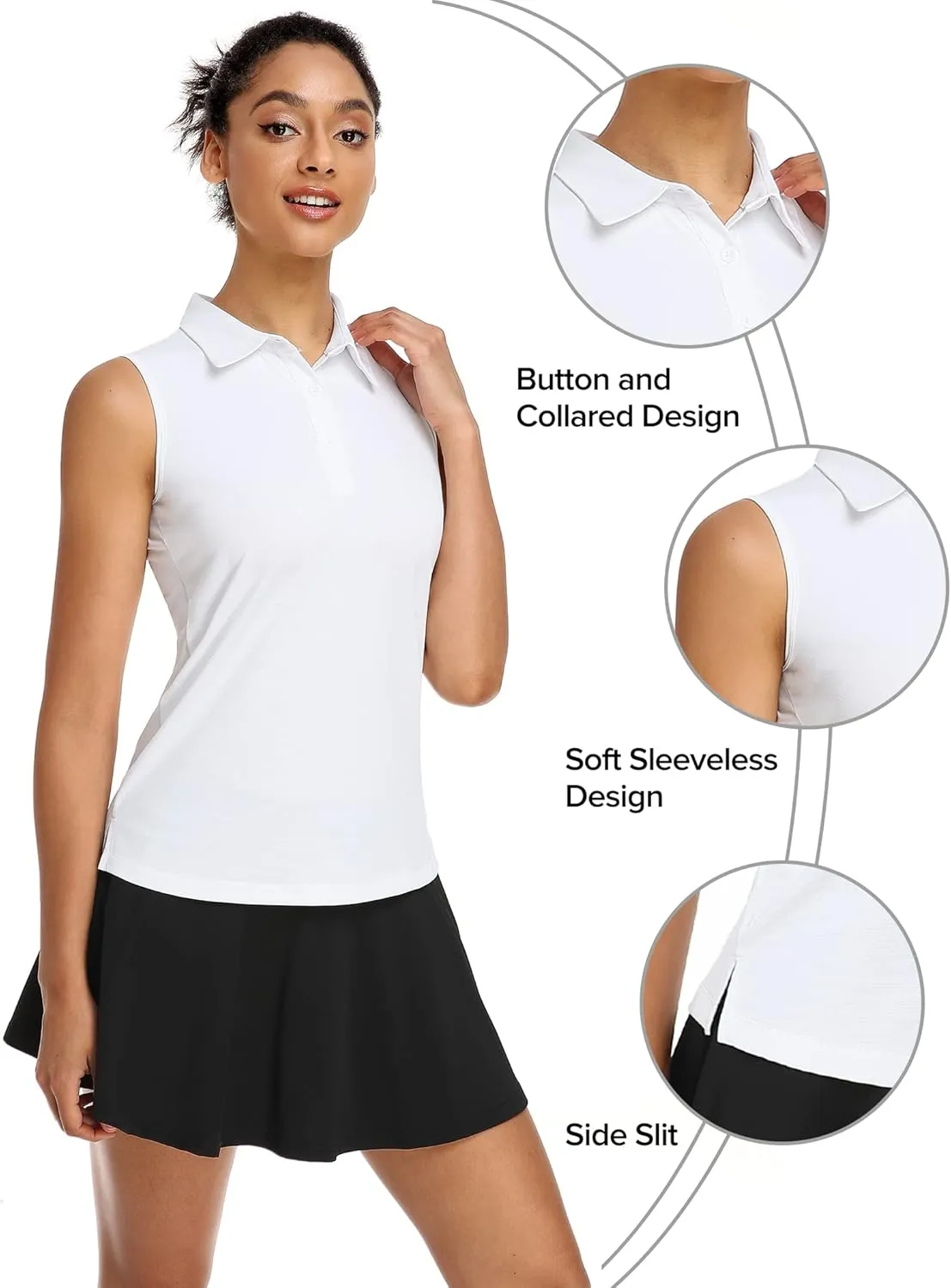 COOrun Women's Golf Polo Shirt Sleeveless Tennis Tops 50  UV Protection Shirts Quick Dry Collared Activewear