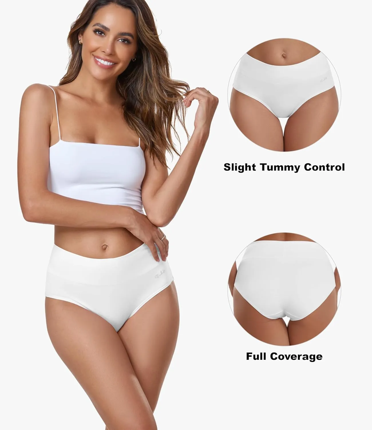 coskefy Women's High Waisted Cotton Underwear Soft Breathable Panties Stretch Briefs Ladies Panties 5 Pack