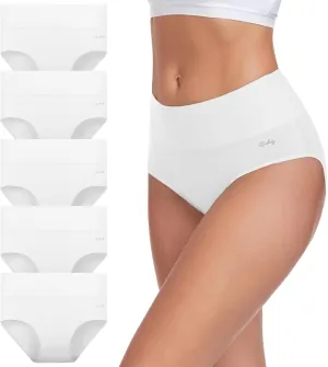 coskefy Women's High Waisted Cotton Underwear Soft Breathable Panties Stretch Briefs Ladies Panties 5 Pack