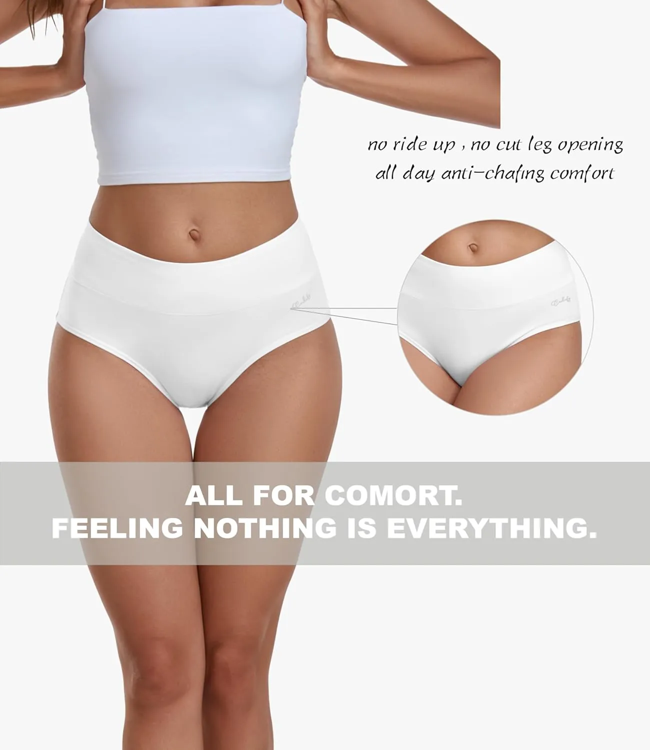 coskefy Women's High Waisted Cotton Underwear Soft Breathable Panties Stretch Briefs Ladies Panties 5 Pack