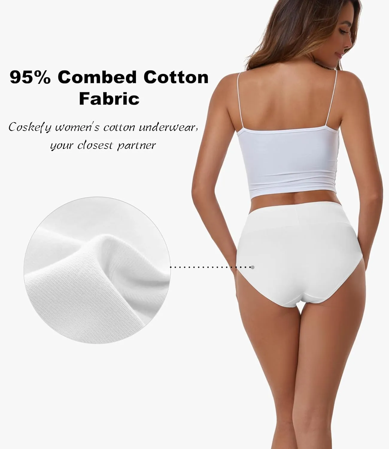 coskefy Women's High Waisted Cotton Underwear Soft Breathable Panties Stretch Briefs Ladies Panties 5 Pack
