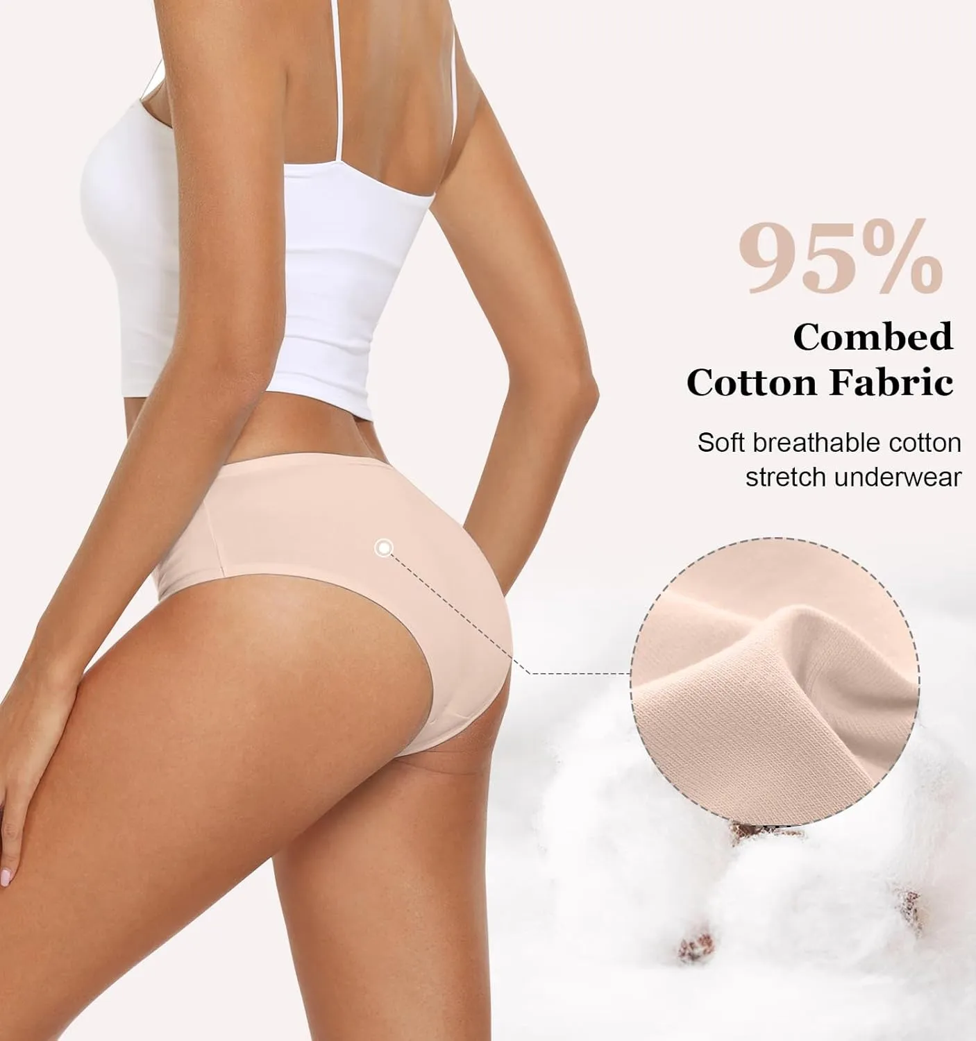 coskefy Women's Underwear Cotton Hipster Panties Low Rise Briefs Soft Strench Breathable Ladies Bikini Underwear 6 Pack