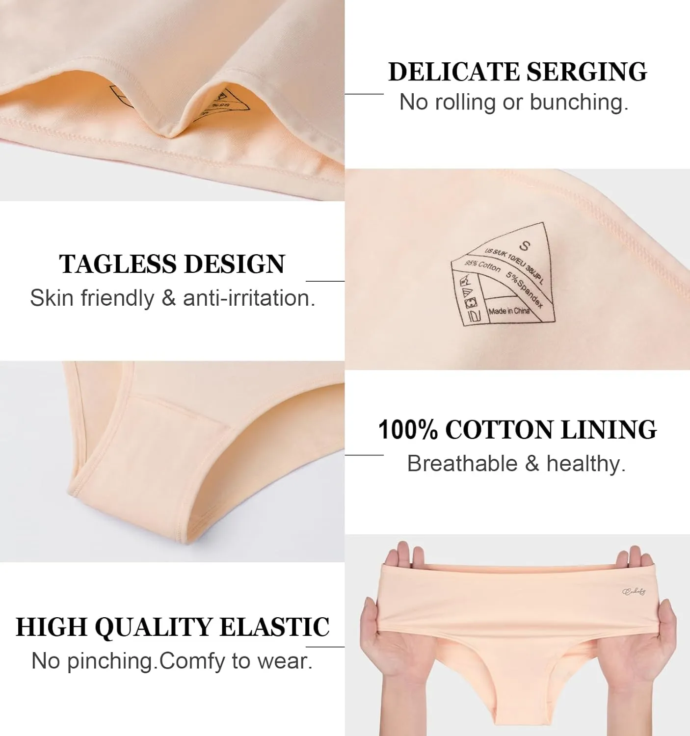 coskefy Women's Underwear Cotton Hipster Panties Low Rise Briefs Soft Strench Breathable Ladies Bikini Underwear 6 Pack