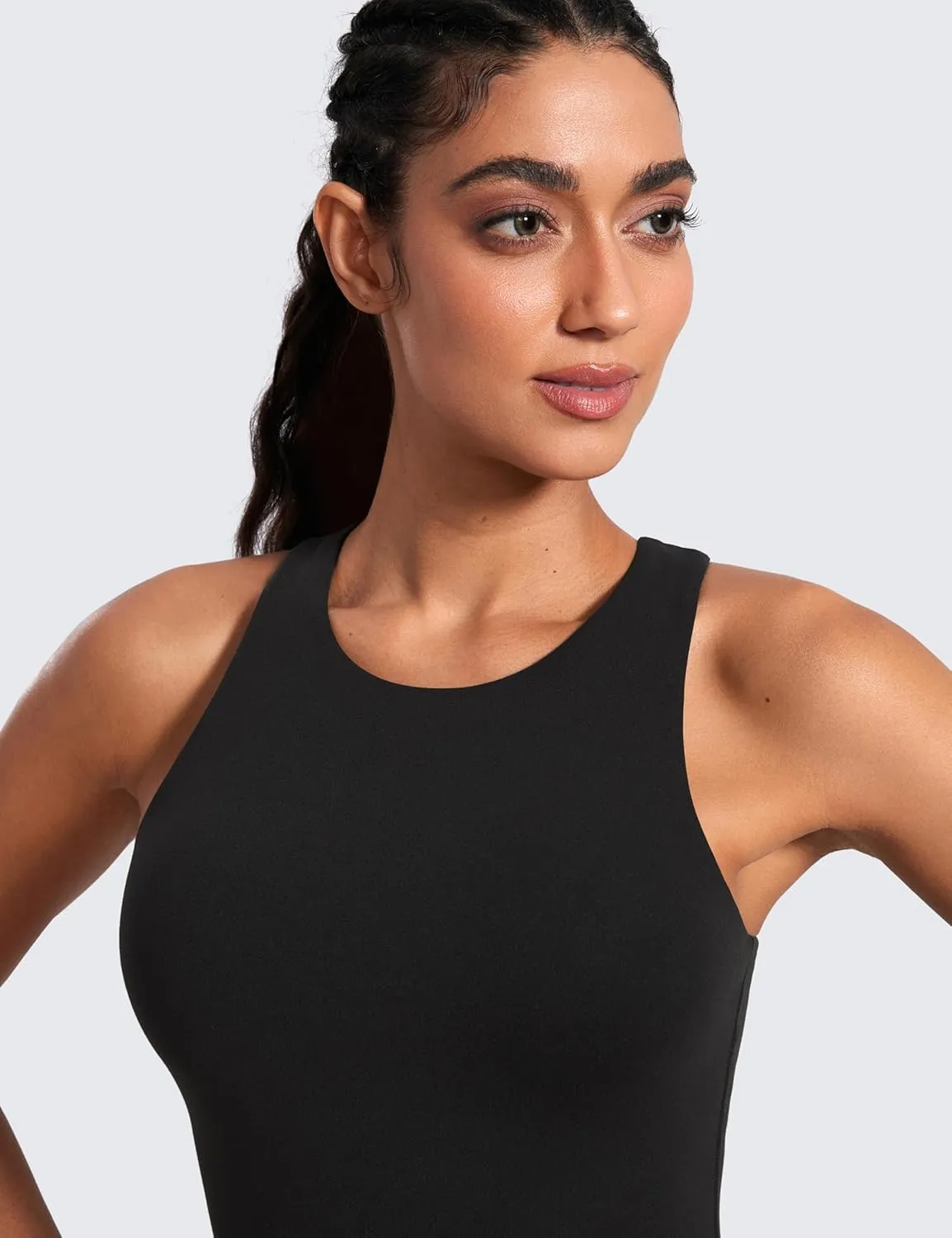 CRZ YOGA Butterluxe Womens Racerback Workout Tank Top with Built in Shelf Bra - Padded High Neck Yoga Athletic Camisole
