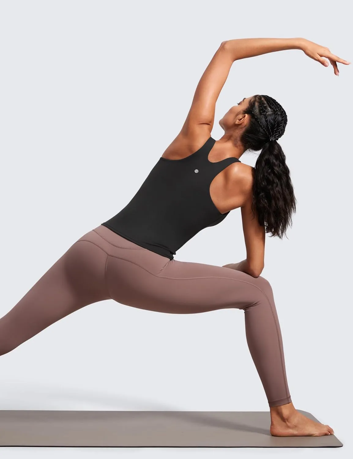 CRZ YOGA Butterluxe Womens Racerback Workout Tank Top with Built in Shelf Bra - Padded High Neck Yoga Athletic Camisole