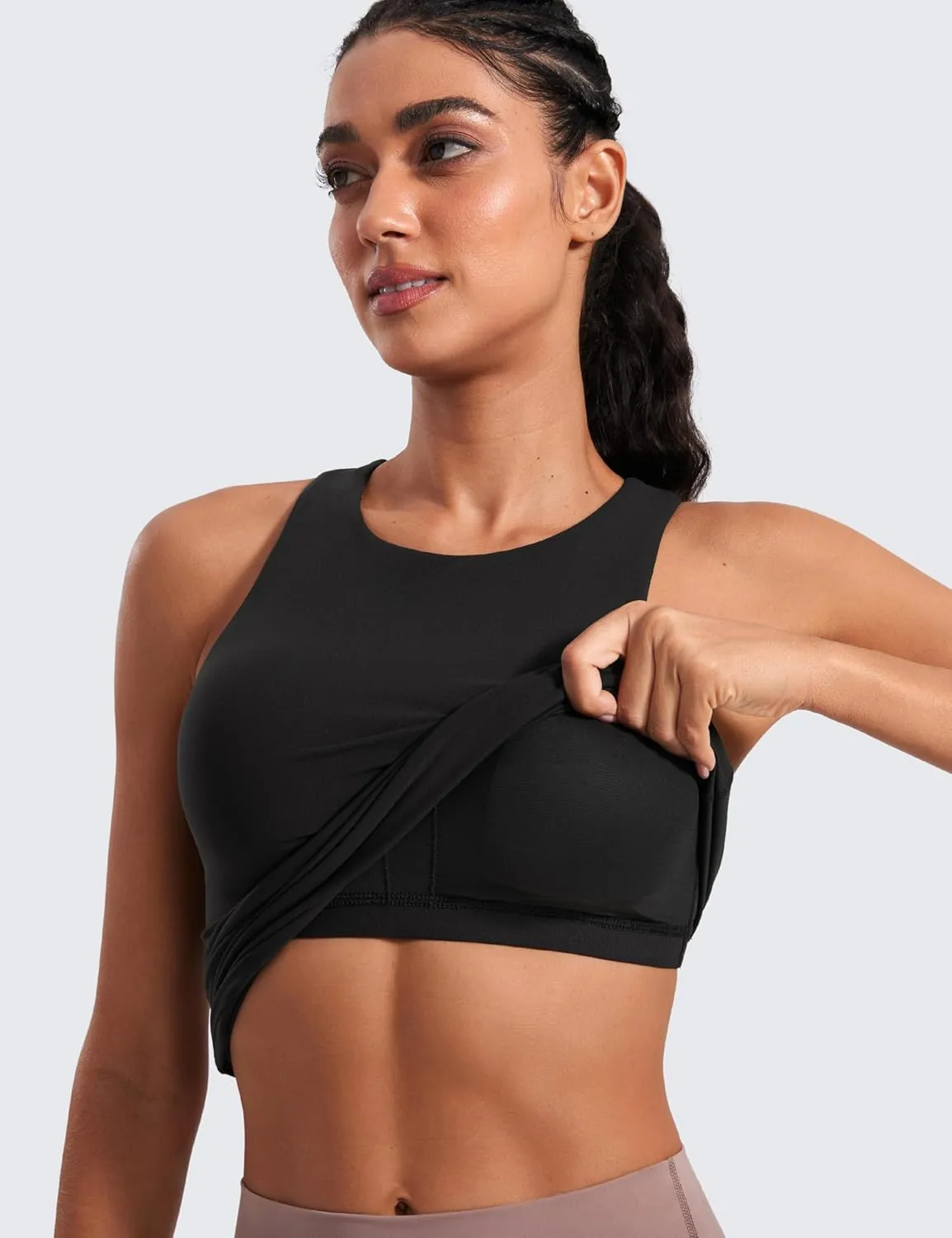 CRZ YOGA Butterluxe Womens Racerback Workout Tank Top with Built in Shelf Bra - Padded High Neck Yoga Athletic Camisole