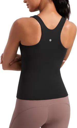 CRZ YOGA Butterluxe Womens Racerback Workout Tank Top with Built in Shelf Bra - Padded High Neck Yoga Athletic Camisole