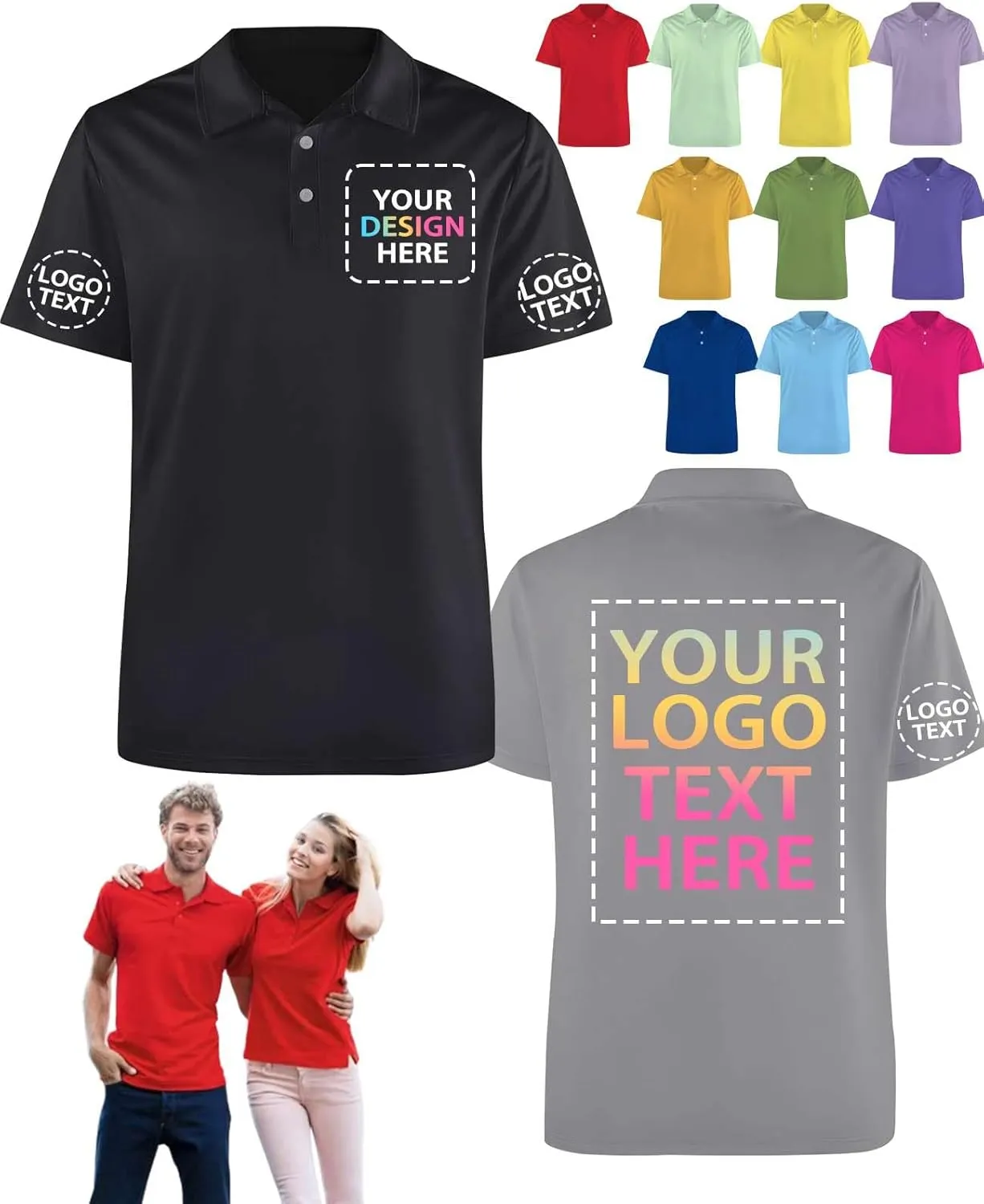 Custom Polo Shirts for Men Design Your Own Personalized Logo Text Golf Shirt Short Sleeve Customized