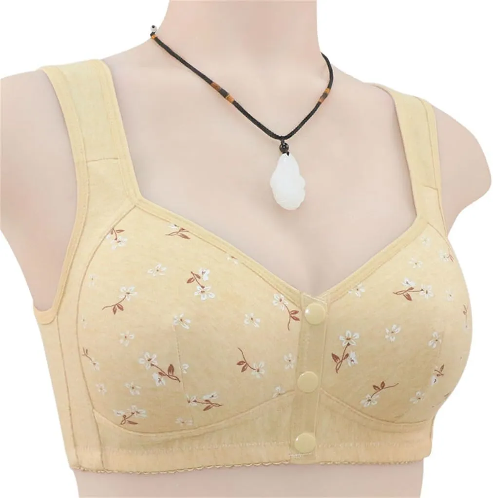 Daisy Bras for Women No Underwire Front Closure Comfort Senior Wireless Snap Closing Bra