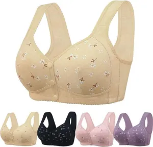 Daisy Bras for Women No Underwire Front Closure Comfort Senior Wireless Snap Closing Bra