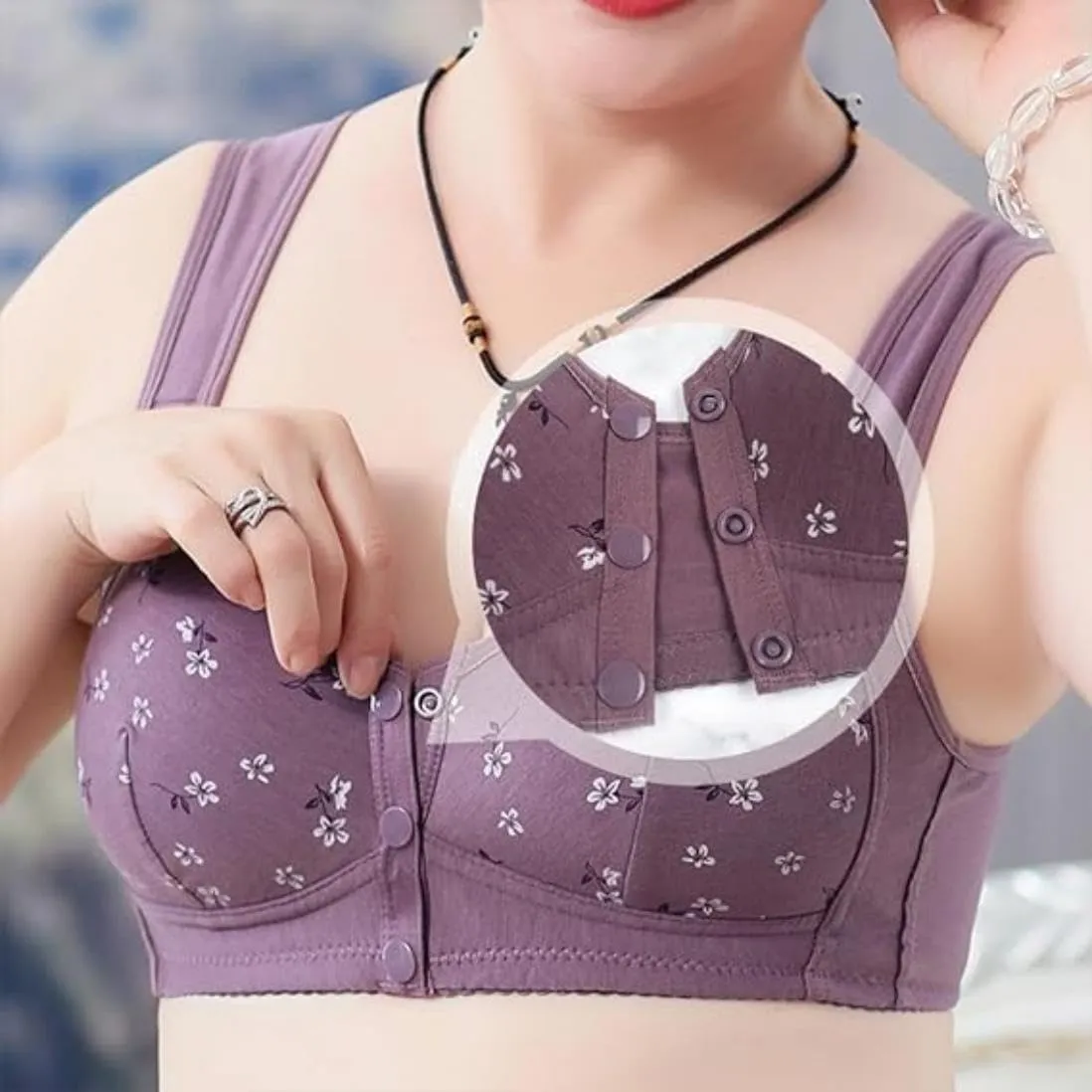 Daisy Bras for Women No Underwire Front Closure Comfort Senior Wireless Snap Closing Bra