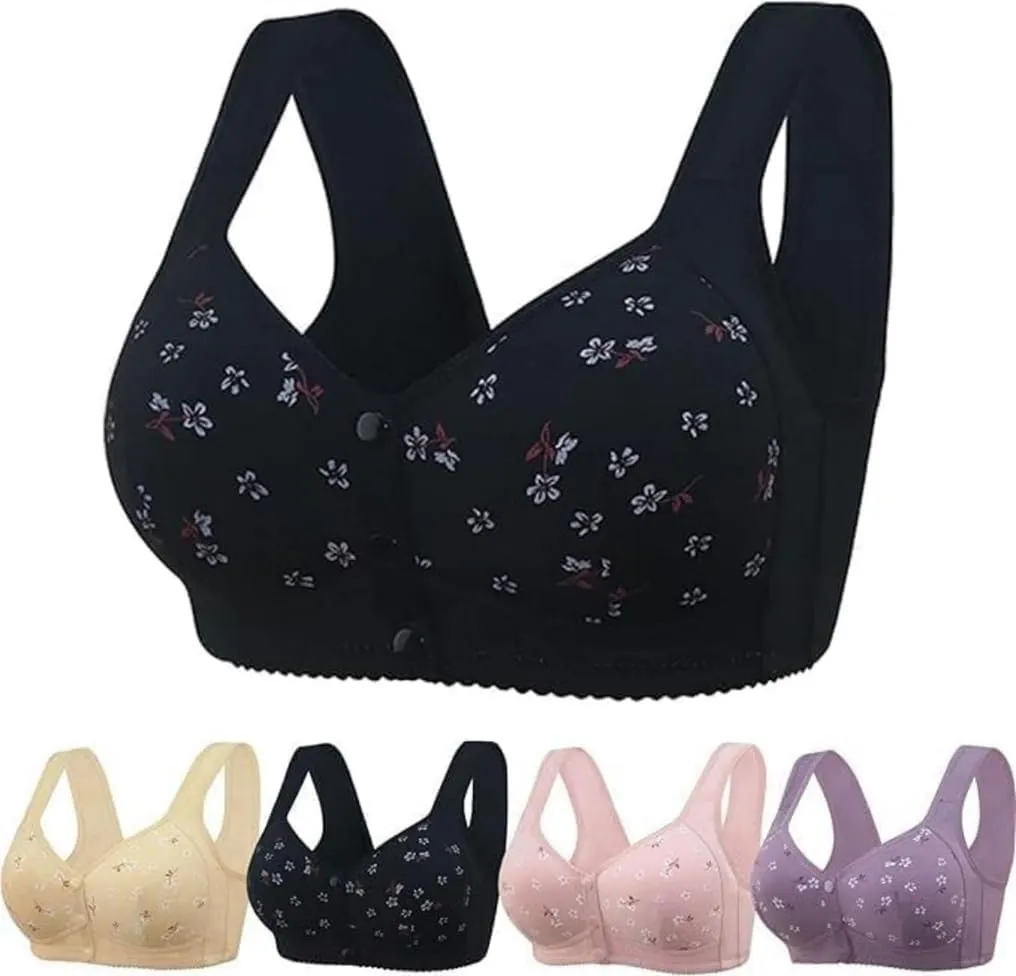 Daisy Bras for Women No Underwire Front Closure Comfort Senior Wireless Snap Closing Bra