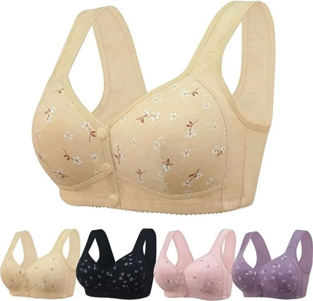 Daisy Bras for Women No Underwire Front Closure Comfort Senior Wireless Snap Closing Bra