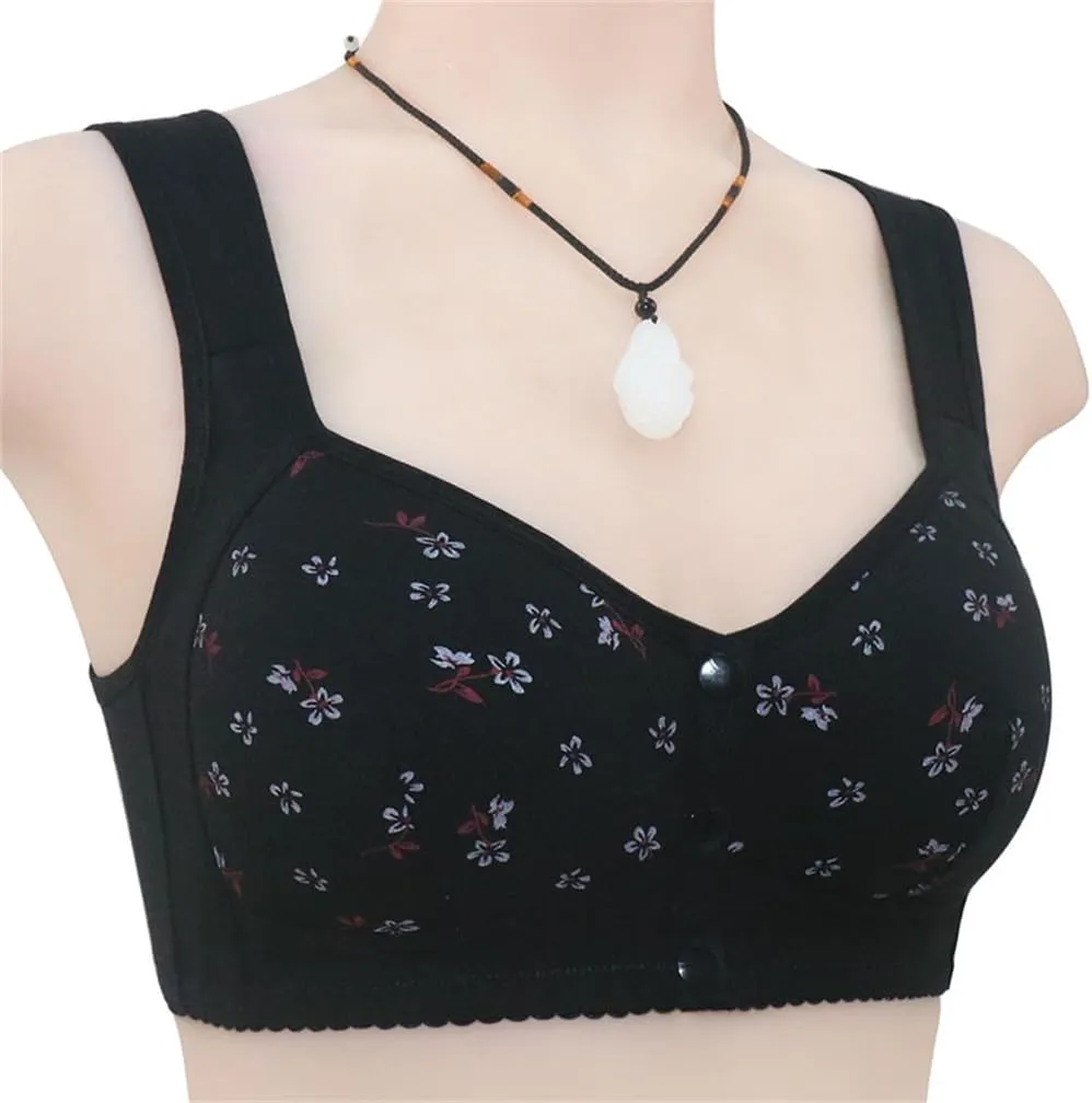 Daisy Bras for Women No Underwire Front Closure Comfort Senior Wireless Snap Closing Bra