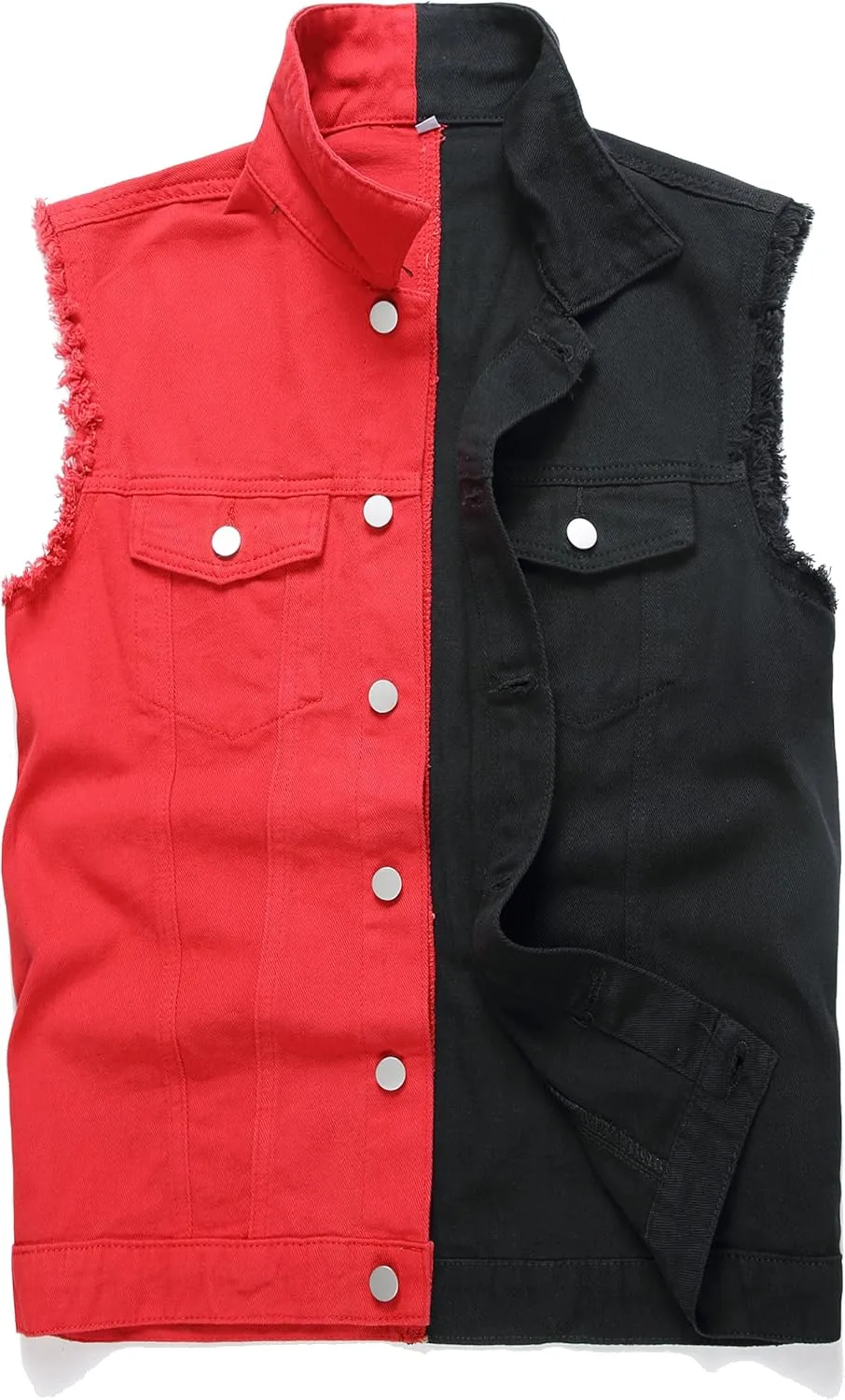 Denim Vest Men Lapel Sleeveless Slim Fit Retro Ripped Casual Jean Vest for Men's